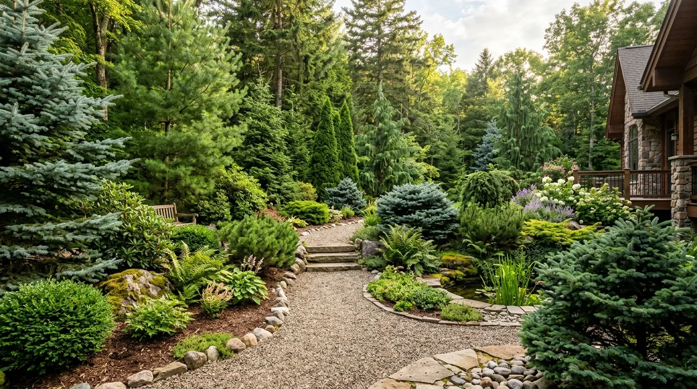 Mixed Evergreen Trees and Shrubs